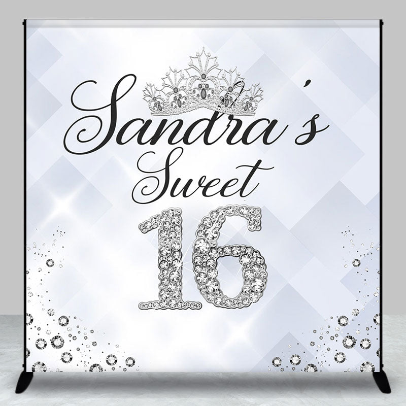 Aperturee - Silver Diamond Sweet 16 Custom Name Birthday Backdrop