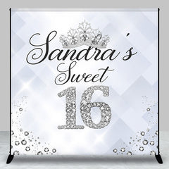 Aperturee - Silver Diamond Sweet 16 Custom Name Birthday Backdrop