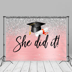 Aperturee - Silver Diamonds Pink She Did It Grad Photo Backdrop