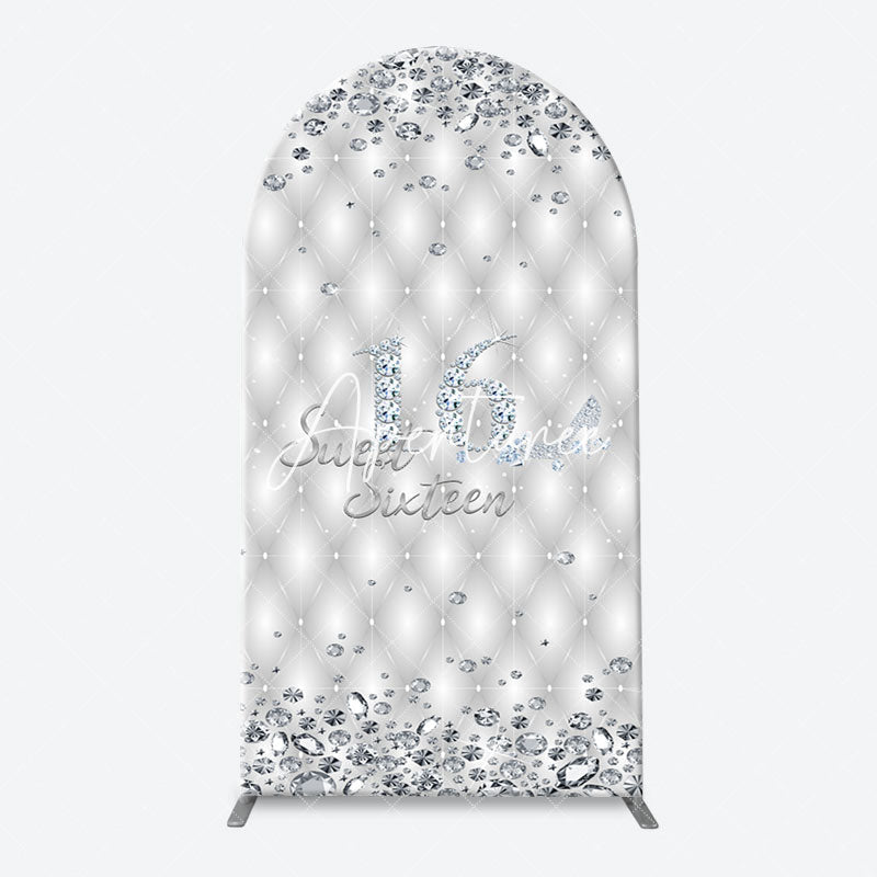 Aperturee - Silver Diamonds Sweet 16 Arch Backdrop For Birthday