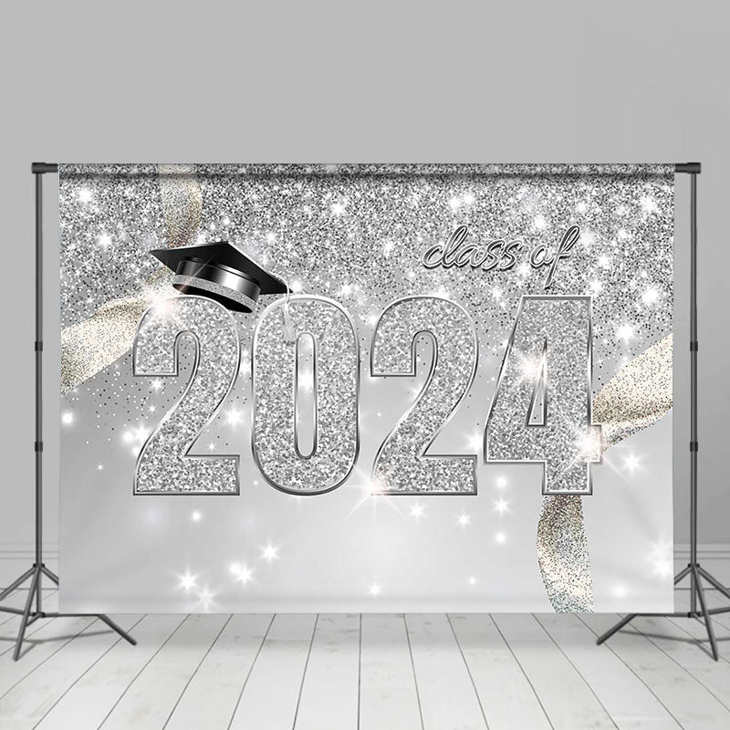 Aperturee - Silver Glitter Confetti 2024 Graduation Party Backdrop