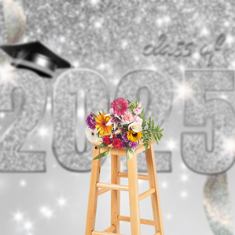 Aperturee - Silver Glitter Confetti 2025 Graduation Party Backdrop