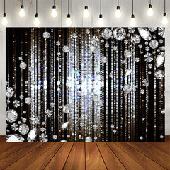 Aperturee - Silver Glitter Diamonds Black Birthday Party Backdrop