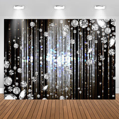 Aperturee - Silver Glitter Diamonds Black Birthday Party Backdrop