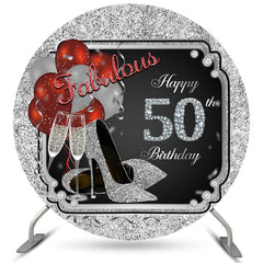 Aperturee Silver Glitter Heels Red Balloons Round Birthday Backdrop