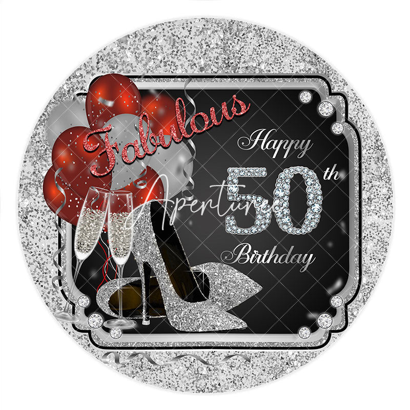 Aperturee Silver Glitter Heels Red Balloons Round Birthday Backdrop