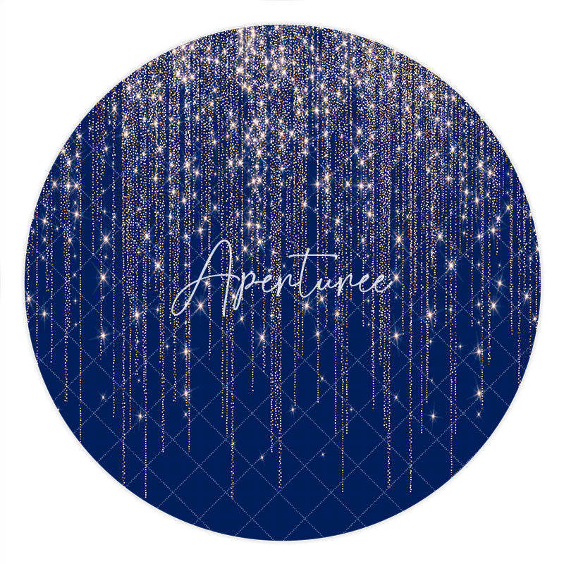 Aperturee Silver Glitter Navy Blue Round Birthday Party Backdrop