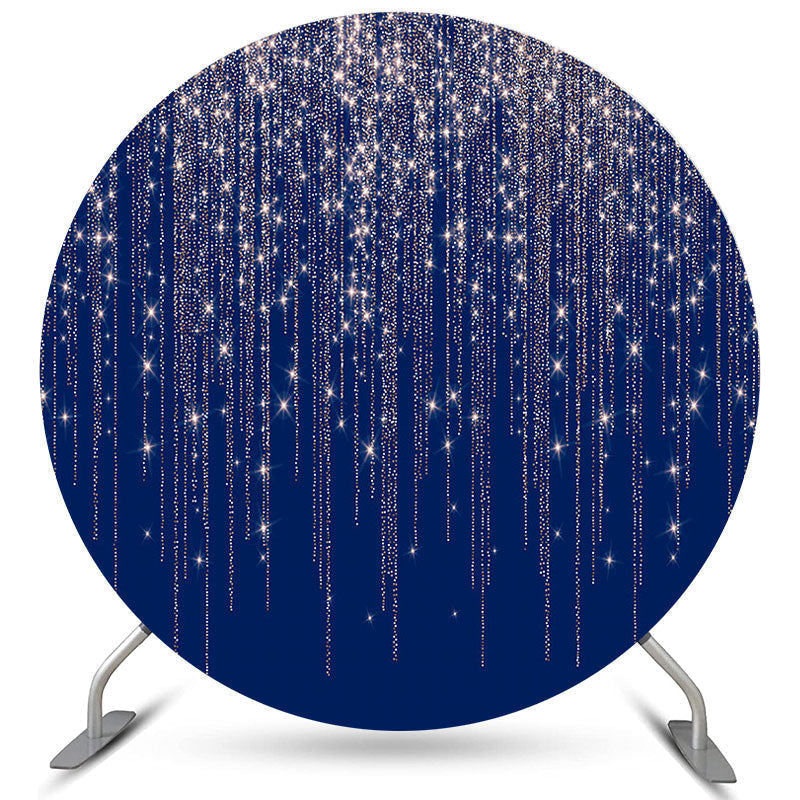 Aperturee Silver Glitter Navy Blue Round Birthday Party Backdrop