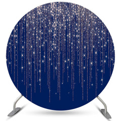 Aperturee Silver Glitter Navy Blue Round Birthday Party Backdrop