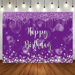 Aperturee - Silver Glitter Purple Blur Happy Birthday Backdrop