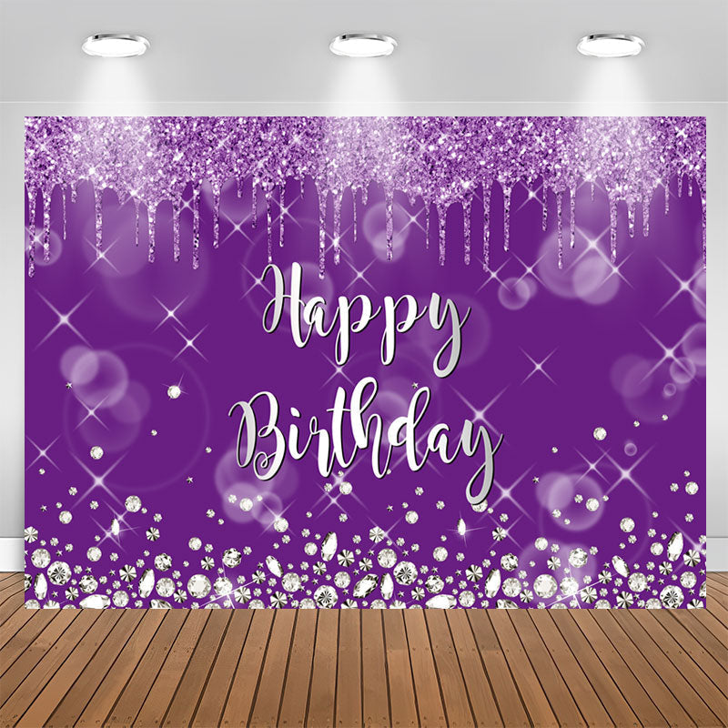 Aperturee - Silver Glitter Purple Blur Happy Birthday Backdrop