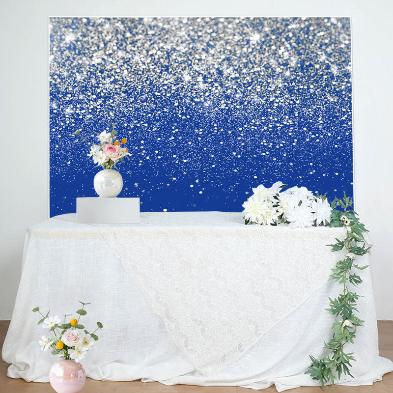 Aperturee - Silver Glitter Sequin Blue Happy Birthday Backdrop