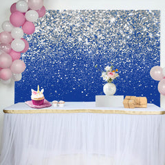 Aperturee - Silver Glitter Sequin Blue Happy Birthday Backdrop