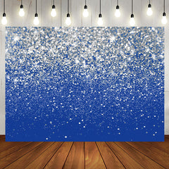 Aperturee - Silver Glitter Sequin Blue Happy Birthday Backdrop