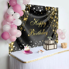 Aperturee - Silver Gold Diamonds Curtain Happy Birthday Backdrop