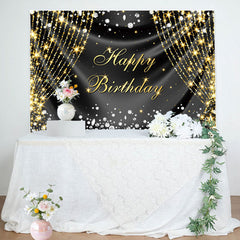 Aperturee - Silver Gold Diamonds Curtain Happy Birthday Backdrop