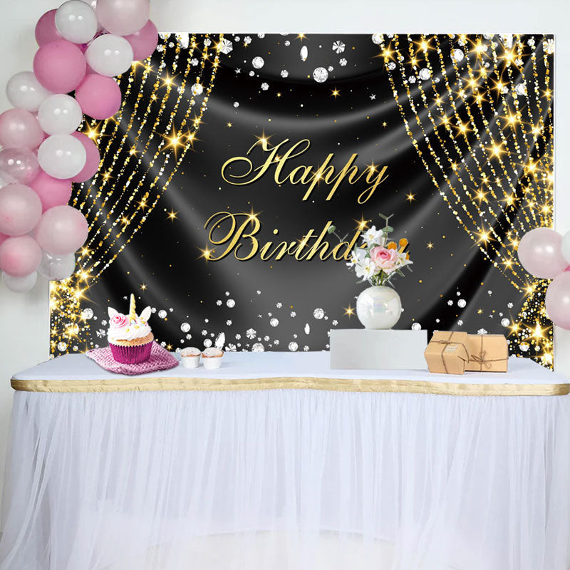 Aperturee - Silver Gold Diamonds Curtain Happy Birthday Backdrop