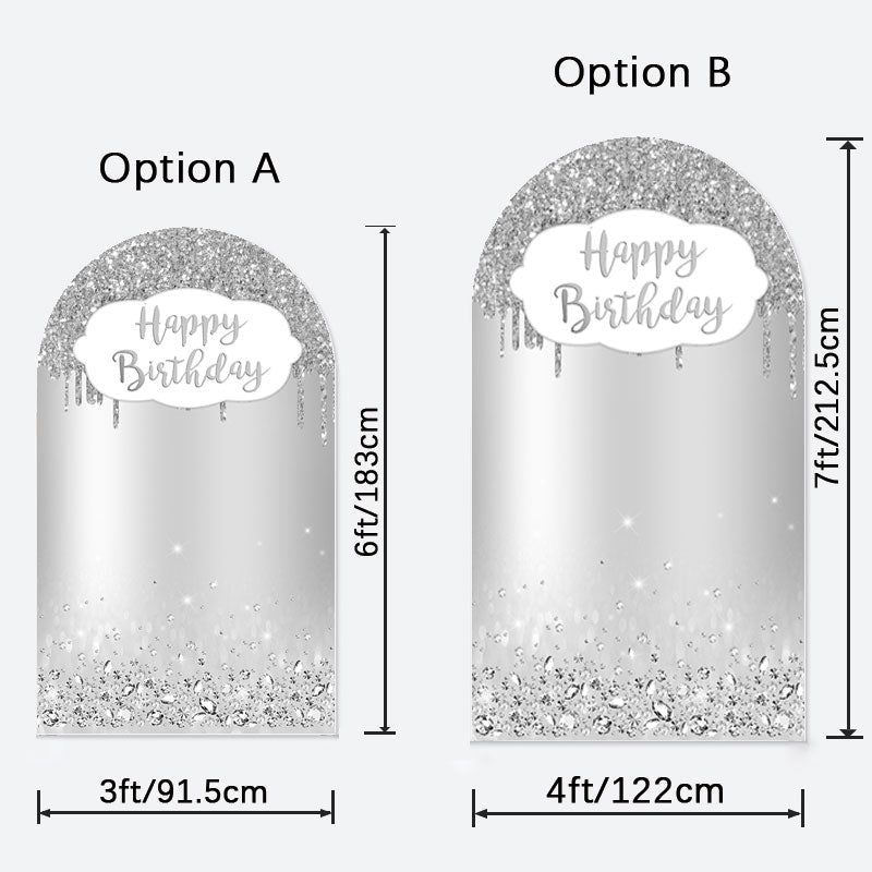 Aperturee - Silver Happy Birthday Double Sided Arch Backdrop