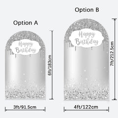 Aperturee - Silver Happy Birthday Double Sided Arch Backdrop