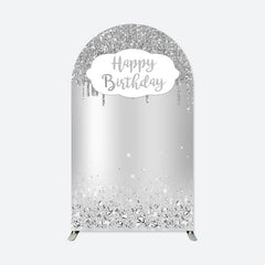 Aperturee - Silver Happy Birthday Double Sided Arch Backdrop