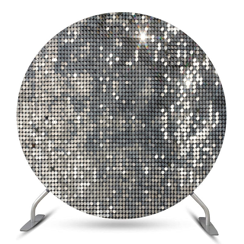 Aperturee Silver Lattice Glitter Round Birthday Party Backdrop