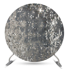 Aperturee Silver Lattice Glitter Round Birthday Party Backdrop