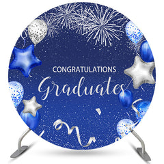 Aperturee Silver Navy Blue Balloons Circle Graduation Backdrop