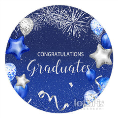 Aperturee Silver Navy Blue Balloons Circle Graduation Backdrop