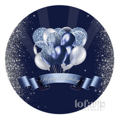 Aperturee Silver Navy Blue Glitter Balloons Round Birthday Backdrop