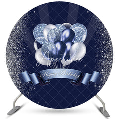 Aperturee Silver Navy Blue Glitter Balloons Round Birthday Backdrop