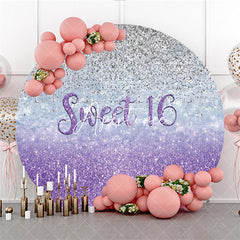 Aperturee Silver Purple Glitter Sweet 16th Round Birthday Backdrop