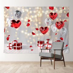 Aperturee - Silver Red Balloons Glitter Valentines Day Backdrop