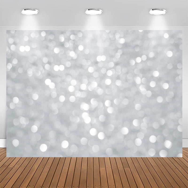 Aperturee - Silver Shiny Glitter Bokeh Simple Birthday Party Backdrop