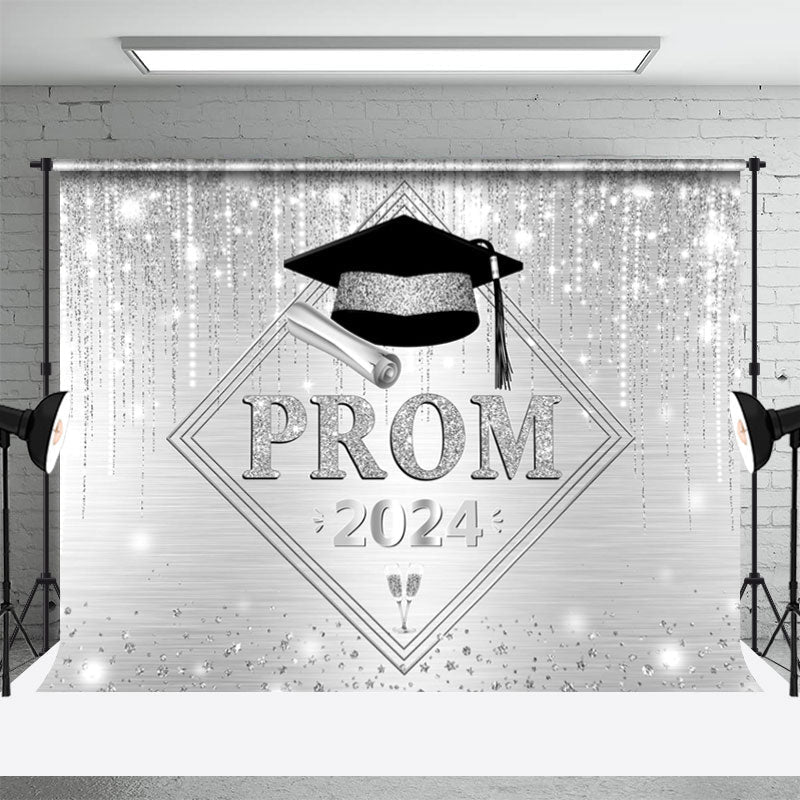 Aperturee - Silver Simple Glitter Happy Graduation Prom Backdrop