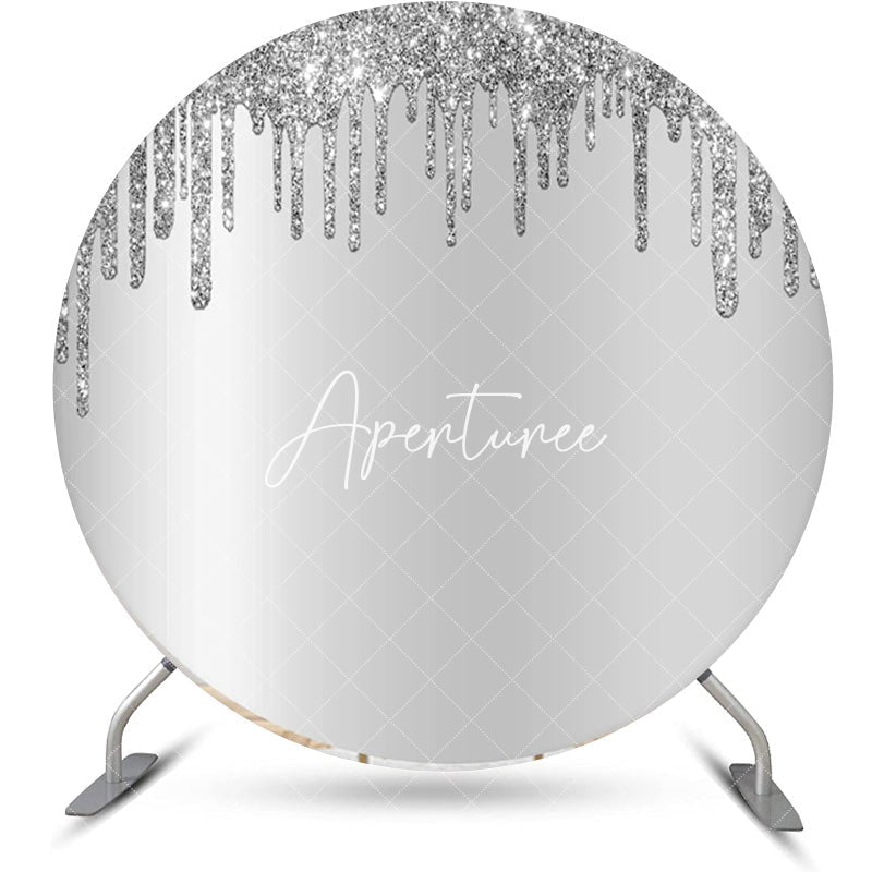 Aperturee - Silver Solid Color Glitters Round Birthday Backdrop