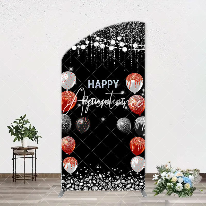 Aperturee - Silver Sparkle Balloon Black Arch Retirement Backdrop