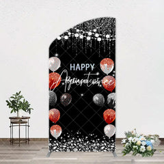 Aperturee - Silver Sparkle Balloon Black Arch Retirement Backdrop