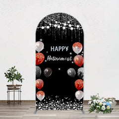 Aperturee - Silver Sparkle Balloon Black Arch Retirement Backdrop