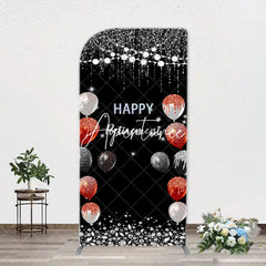 Aperturee - Silver Sparkle Balloon Black Arch Retirement Backdrop