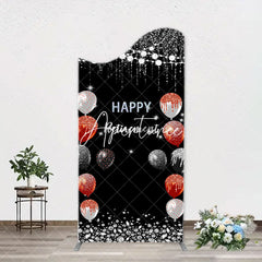 Aperturee - Silver Sparkle Balloon Black Arch Retirement Backdrop