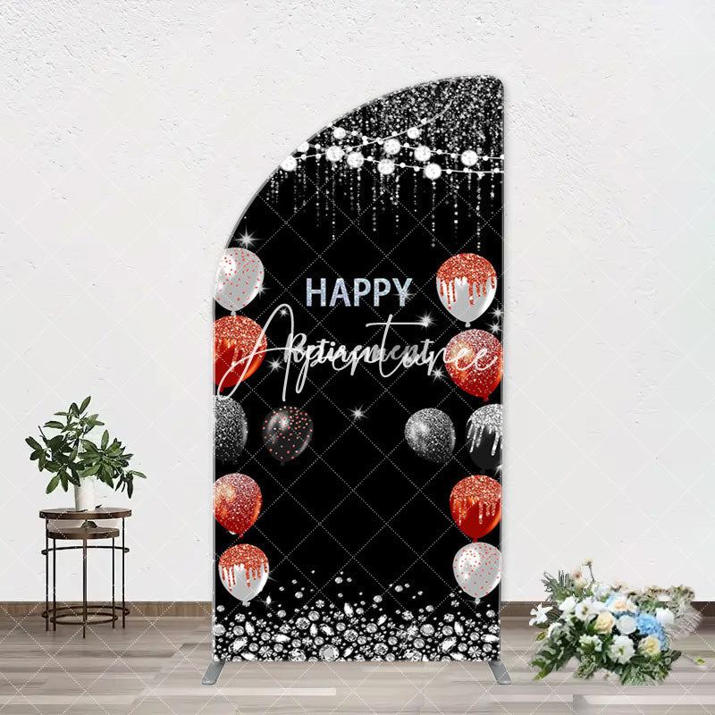 Aperturee - Silver Sparkle Balloon Black Arch Retirement Backdrop