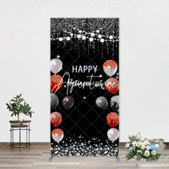 Aperturee - Silver Sparkle Balloon Black Arch Retirement Backdrop