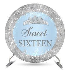 Aperturee Silver Sparkling Snowflake Round Sweet 16 Backdrop