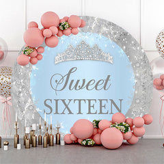 Aperturee Silver Sparkling Snowflake Round Sweet 16 Backdrop