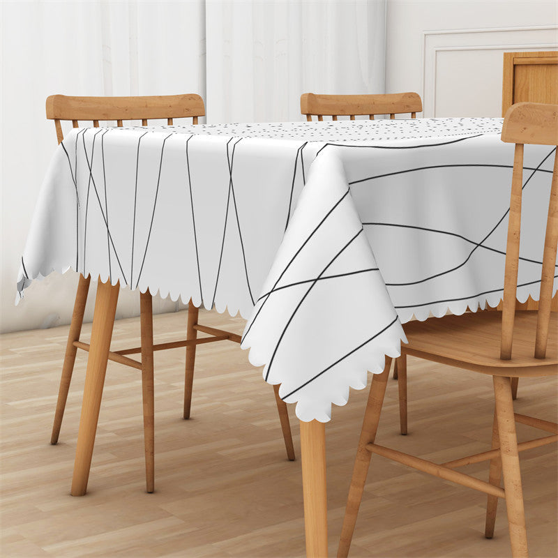 Aperturee - Simple Black Lines White Morden Rectangle Tablecloth