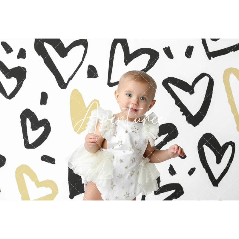 Aperturee - Simple Black Love Heart Valentine Photo Backdrop