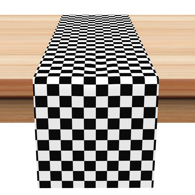 Aperturee - Simple Black White Checkered Modern Table Runner