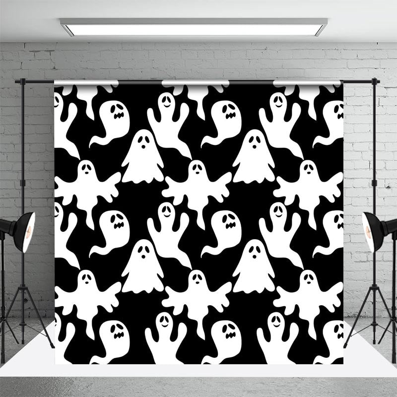 Aperturee - Simple Black White Ghosts Halloween Party Backdrop