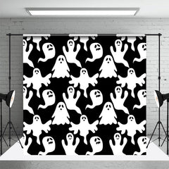 Aperturee - Simple Black White Ghosts Halloween Party Backdrop