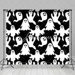 Aperturee - Simple Black White Ghosts Halloween Party Backdrop